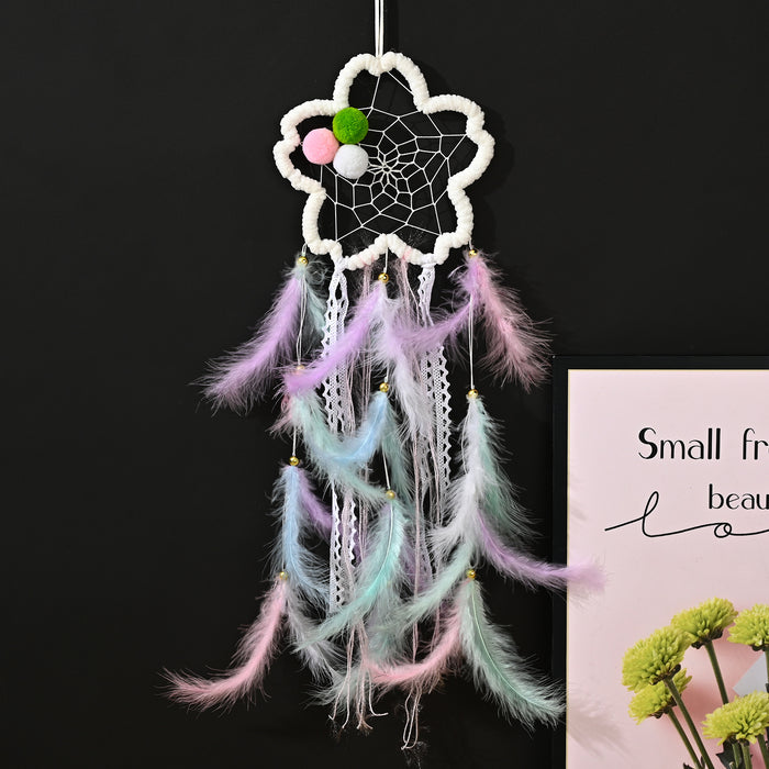 Wholesale flower dream catcher pendant diy material bag hand-woven colorful feathers MOQ≥2 JDC-DC-JunX013