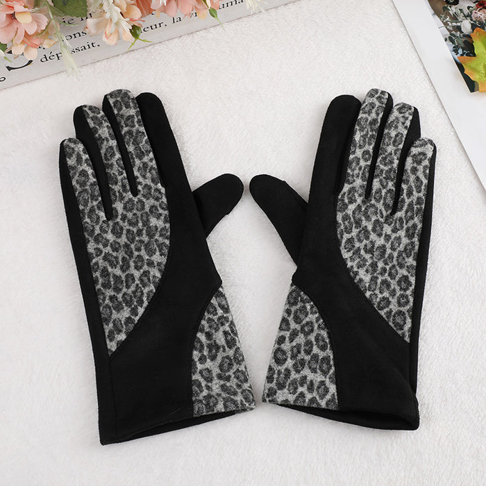 Wholesale Gloves Wool Leopard Print Fleece Thermal Cycling Gloves JDC-GS-XTian001