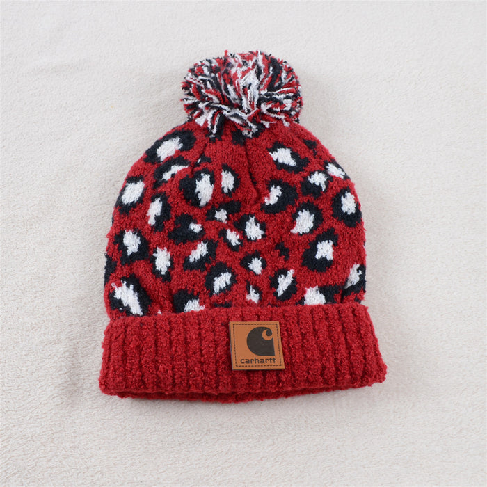 Wholesale Hat Cotton Leopard Print Sweater Hat Hair Ball MOQ≥2 (F) JDC-FH-KuT005