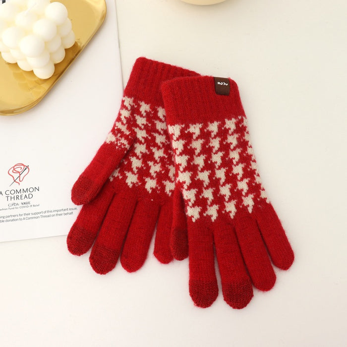 Wholesale Gloves Acrylic Warm Retro Red Knit Touch Screen JDC-GS-YanD009