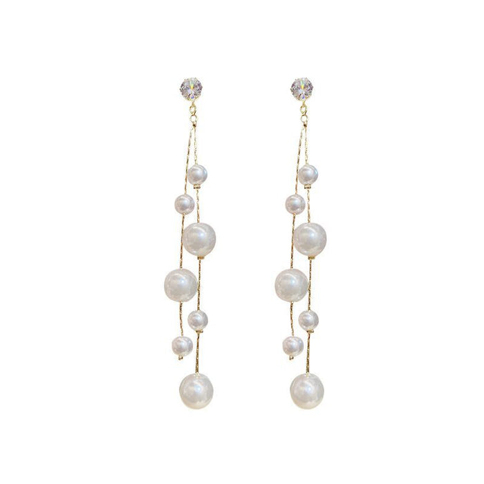 Jewelry WholesaleWholesale S925 Silver Needle Pearl Long Tassel Earrings JDC-ES-Dengy007 Earrings 登云 %variant_option1% %variant_option2% %variant_option3%  Factory Price JoyasDeChina Joyas De China