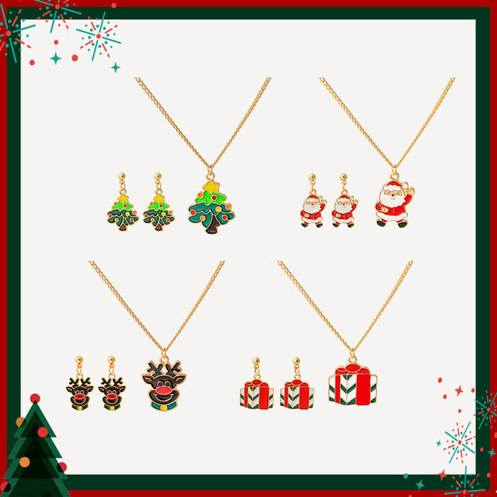 Wholesale Earrings Alloy Enamel Christmas Tree Deer Santa Claus Necklace Set JDC-ES-MDD081