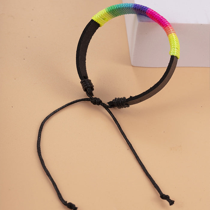 Jewelry WholesaleWholesale Rainbow Braided Couple Student Leather Bracelet JDC-BT-PK010 Bracelet 庞克 %variant_option1% %variant_option2% %variant_option3%  Factory Price JoyasDeChina Joyas De China