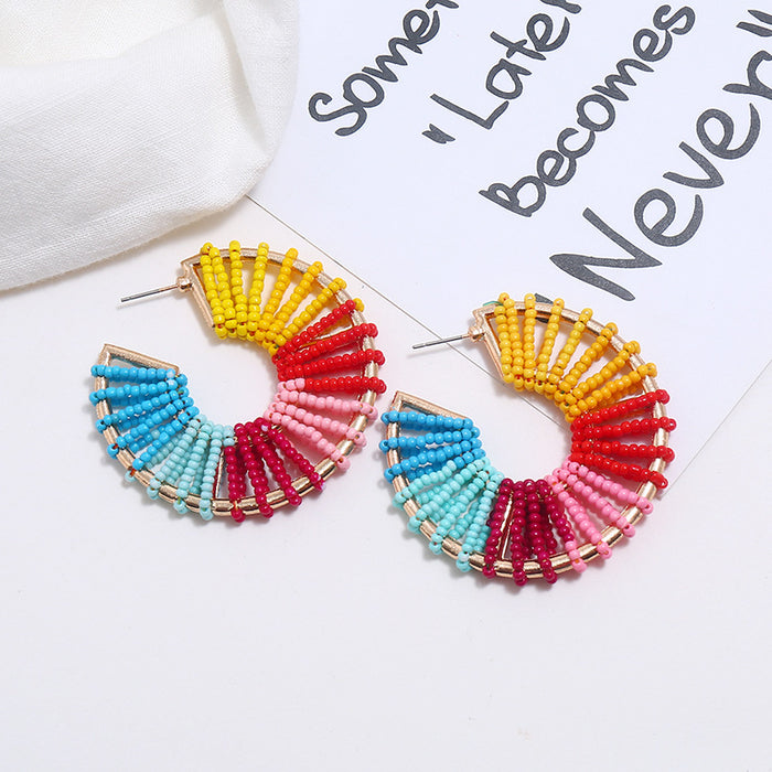 Wholesale Hollow Rice Bead C Shape Alloy Earrings MOQ≥3 JDC-ES-OuZhe003