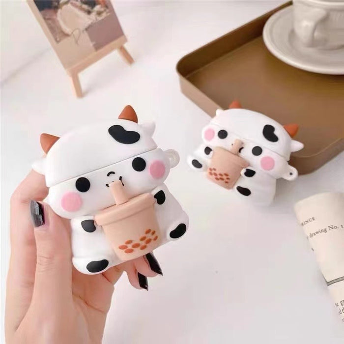 Wholesale Headphone Case Silicone Cute Milk Tea Cow Protective Cover JDC-EPC-YQB004