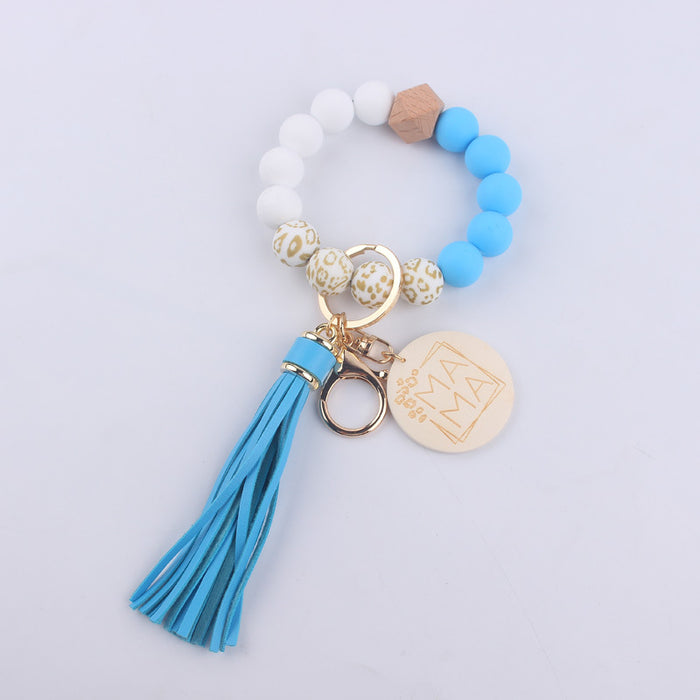 Wholesale MAMA Leopard Print Silicone Beaded Wrist Keychain JDC-KC-GuangTian002