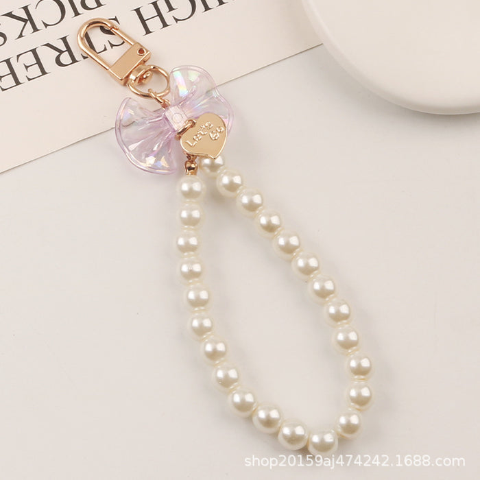 Wholesale Keychain Resin Pearl Bow Lanyard MOQ≥2 JDC-KC-YiHan019