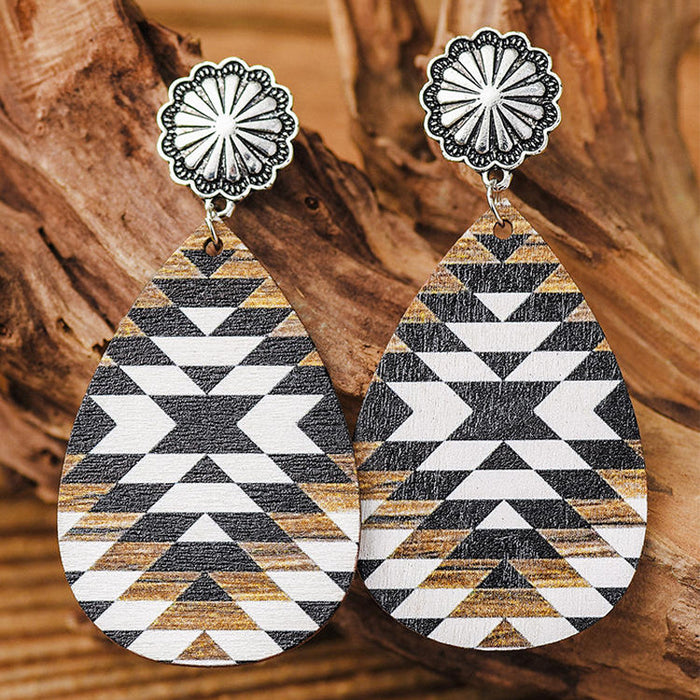 Wholesale aztec wood wood earrings vintage metal MOQ≥2 JDC-ES-Miaos001