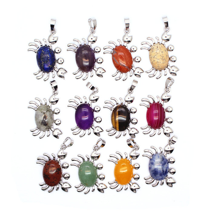 Wholesale necklace titanium steel small crab small pendant purple agate MOQ≥2 JDC-NE-Jinshe005