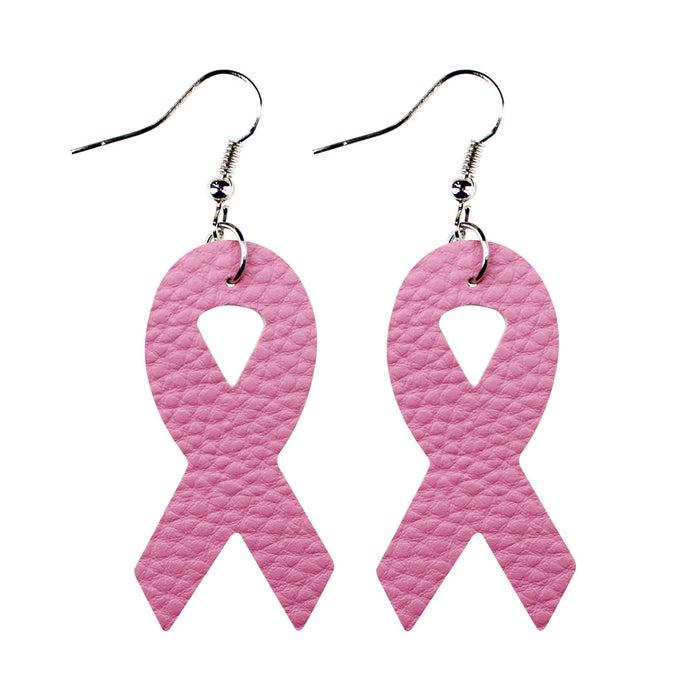 Wholesale Earrings PU Breast Women Health Awareness Pink Ribbon MOQ≥2 JDC-ES-Tianpi006