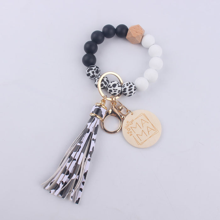 Wholesale MAMA Leopard Print Silicone Beaded Wrist Keychain JDC-KC-GuangTian002