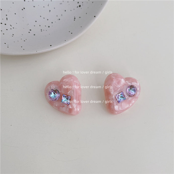 Wholesale Acrylic Acetate Earrings Love Rhinestones MOQ≥2 JDC-ES-Lfm008