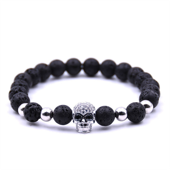 Wholesale Bracelet Volcanic Stone Beaded Copper Skull Micro Inlaid Zircon JDC-BT-JunH002