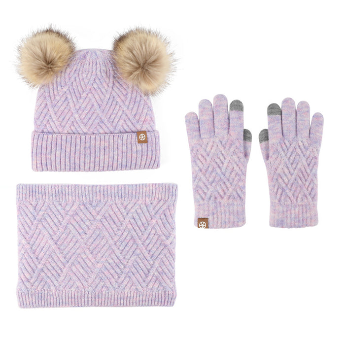 Wholesale Hat Acrylic Kids Winter Wool Warm Knitted Scarf Gloves 3pcs Set JDC-FH-HongX002