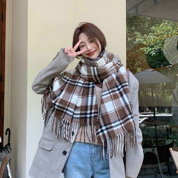 Wholesale Scarf Polyester Cotton Winter Thickening Warm Shawl Plaid JDC-SF-Qianx001