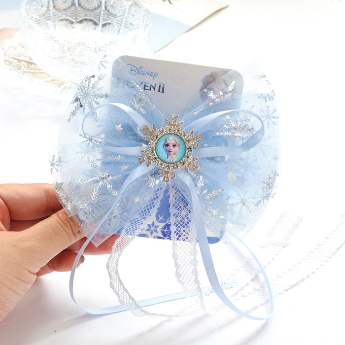 Wholesale hairpin polyester ice and snow oversized bow for children JDC-HC-LLJ002