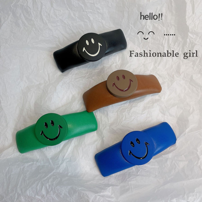 Wholesale Cute Cartoon Smiley Hairpin Side Clip Texture PU Leather Sponge Thickening JDC-HC-Lyuan001