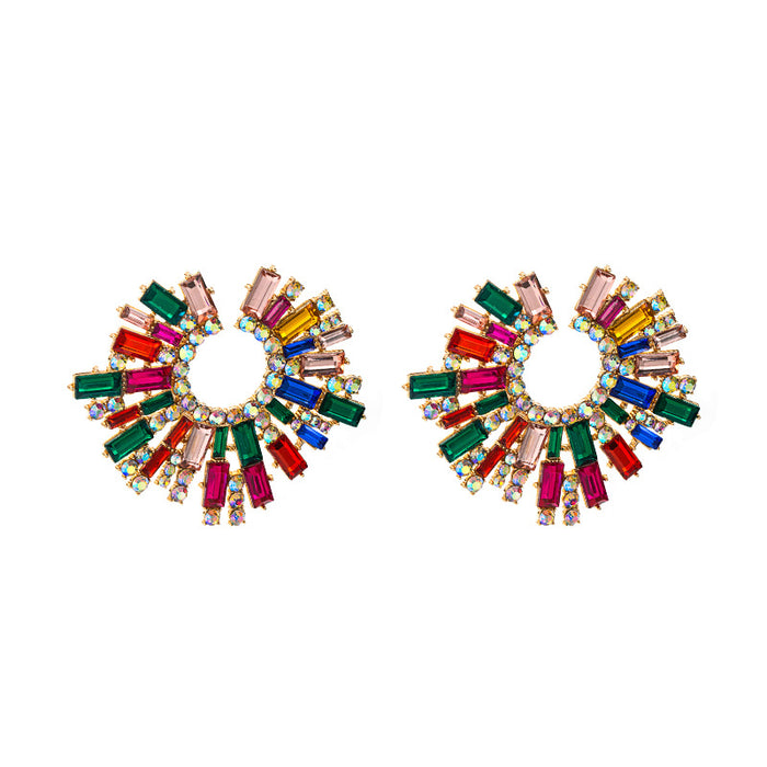 Wholesale Alloy Inlaid Colorful Rhinestone Sunflower Earrings JDC-ES-Heim012