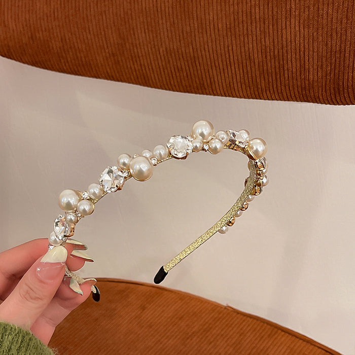 Wholesale Headband Acrylic Pearl Crystal Rhinestone French Vintage Baroque MOQ≥2 JDC-HD-HX001