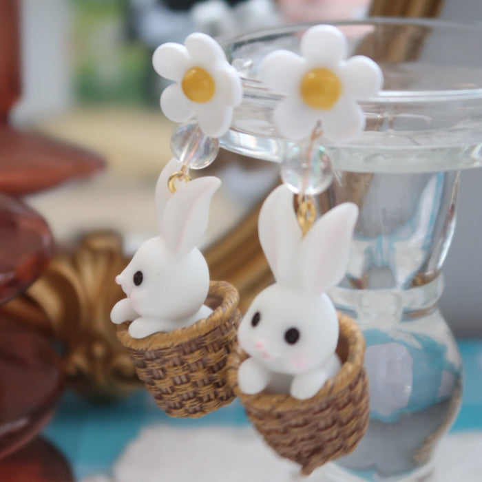 Wholesale 925 Silver Needle Cute Eating Radish Rabbit Resin Earrings JDC-ES-XNWE007