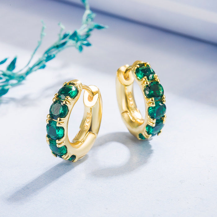 Wholesale Colored Zircon 14K Gold Emerald Copper Earrings MOQ≥2 JDC-ES-Gaos004