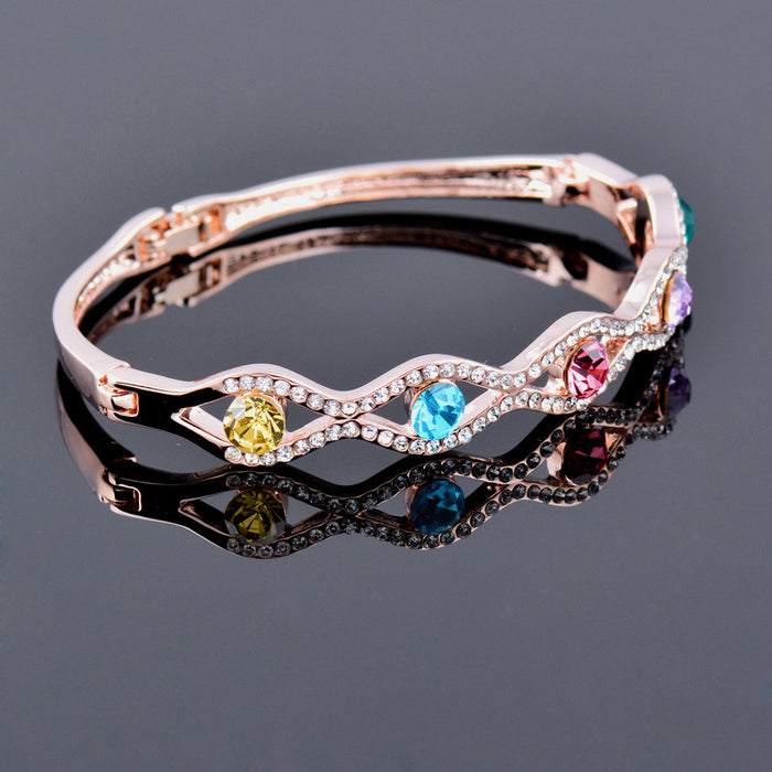 Wholesale Bracelet Copper Inlaid Colorful Rhinestone Cross Cutout JDC-BT-KMeng001