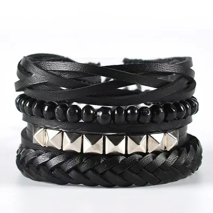 Wholesale Four Piece Card Braided Bracelet Leather Bracelet Multilayer Set MOQ≥3 JDC-BT-BaB009