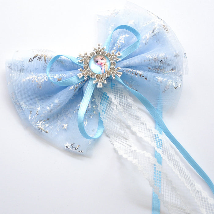 Wholesale hairpin polyester ice and snow oversized bow for children JDC-HC-LLJ002