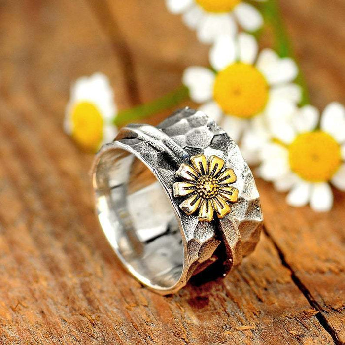 Wholesale Rings Metal Sunflower Daisy Rotating MOQ≥2 JDC-RS-YuD013