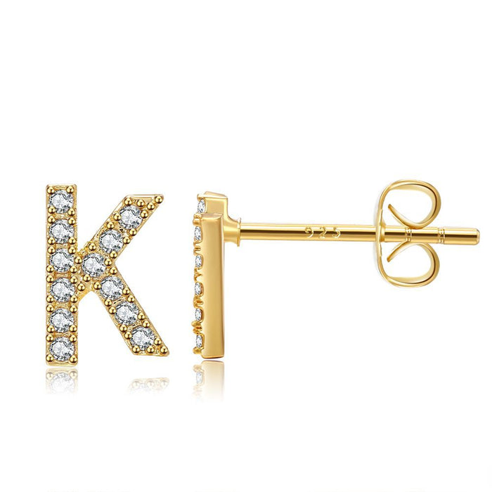 Wholesale Small Letter Stud Earrings Brass Gold Plated Jewelry JDC-ES-WB030