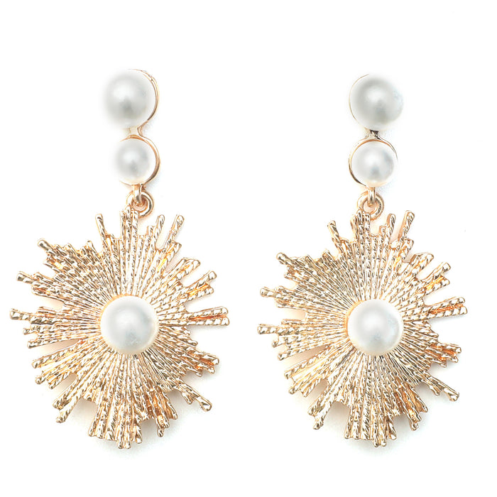 Jewelry WholesaleWholesale floral long pearl sunflower earrings JDC-ES-KaiQ022 Earrings 凯庆 %variant_option1% %variant_option2% %variant_option3%  Factory Price JoyasDeChina Joyas De China