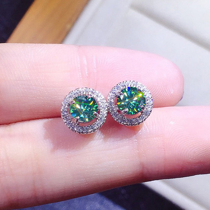 Wholesale Earrings Copper Super Flash Blue Green Zircon Stud Earrings MOQ≥2 JDC-ES-PREMCAOS015