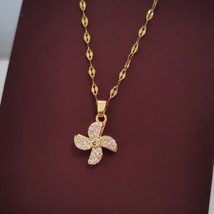 Wholesale Necklaces Titanium Steel Copper Rhinestone Rotatable Windmill JDC-NE-XinZ002