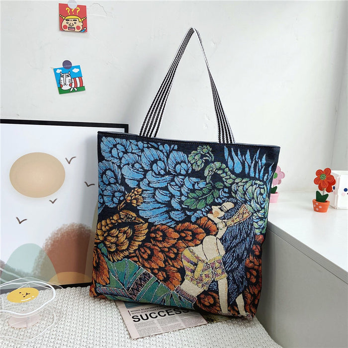 Wholesale Handbag Canvas Ethnic Style Retro Painted Shoulder Tote Bag MOQ≥2 JDC-HB-Weis001