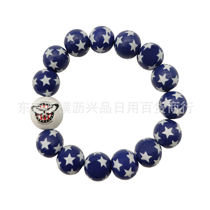 Wholesale 4th of July Independence Day Wood Beaded Bracelet MOQ≥2 JDC-BT-HengL001