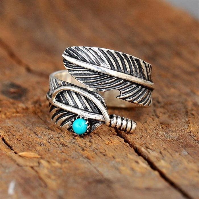 Wholesale Rings Alloy Punk Feather Onyx Adjustable MOQ≥2 JDC-RS-MingC006