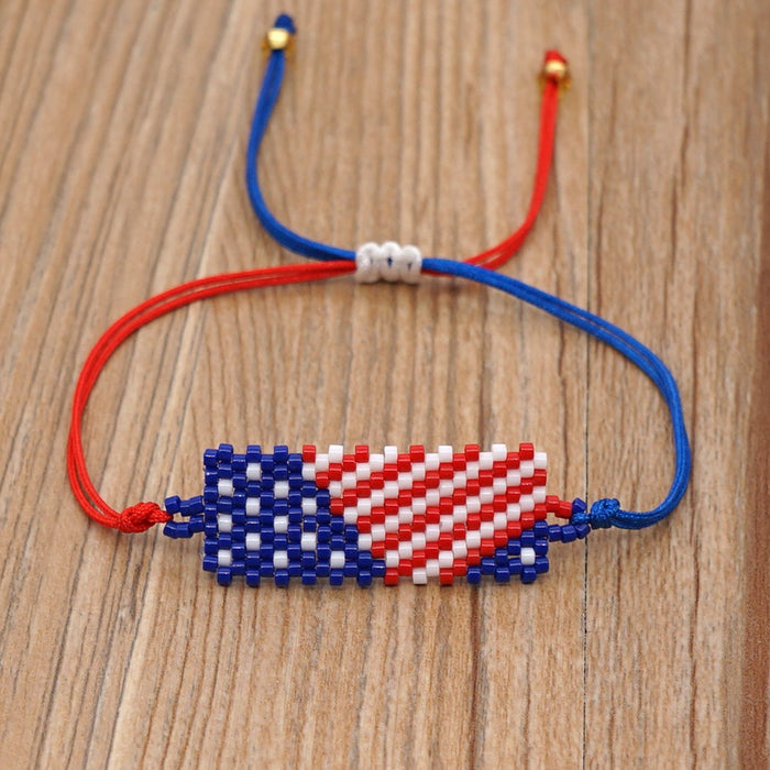 Wholesale 4th of July Independence Day American Flag Beaded Pure Hand Woven Bracelet JDC-BT-GBH093