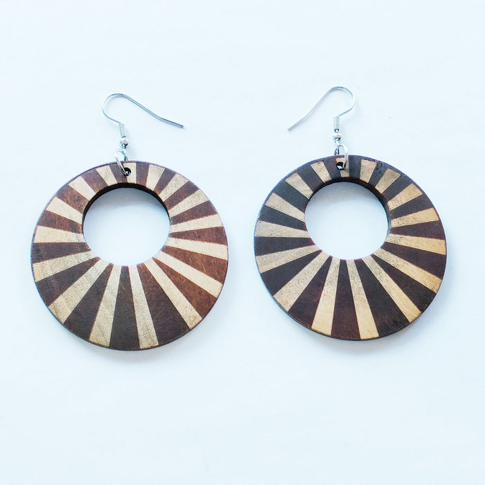 Wholesale African Collection Carved Round Wood Earrings JDC-ES-AnX016