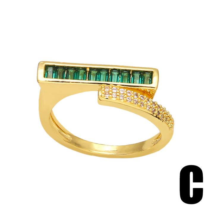 Wholesale Ring Copper Plated 18K Gold Zircon Emerald Square Adjustable JDC-PREMAS-RS-012