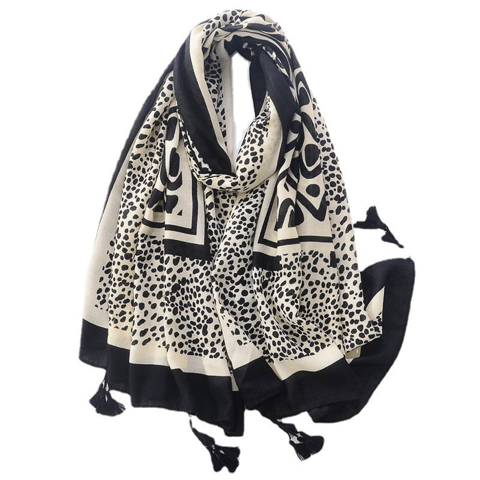 Wholesale Silk Scarf Polyester Beige Leopard Print Cape JDC-SS-Mifan004