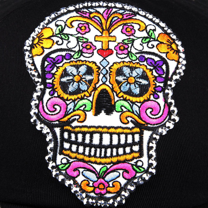 Wholesale Skull Embroidered Applique Diamond Baseball Cap MOQ≥2 JDC-FT-TMa003