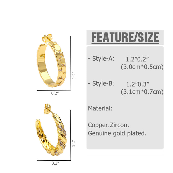 Wholesale Earrings Copper Plated 18K Gold Zircon C Shape JDC-PREMAS-ES-023