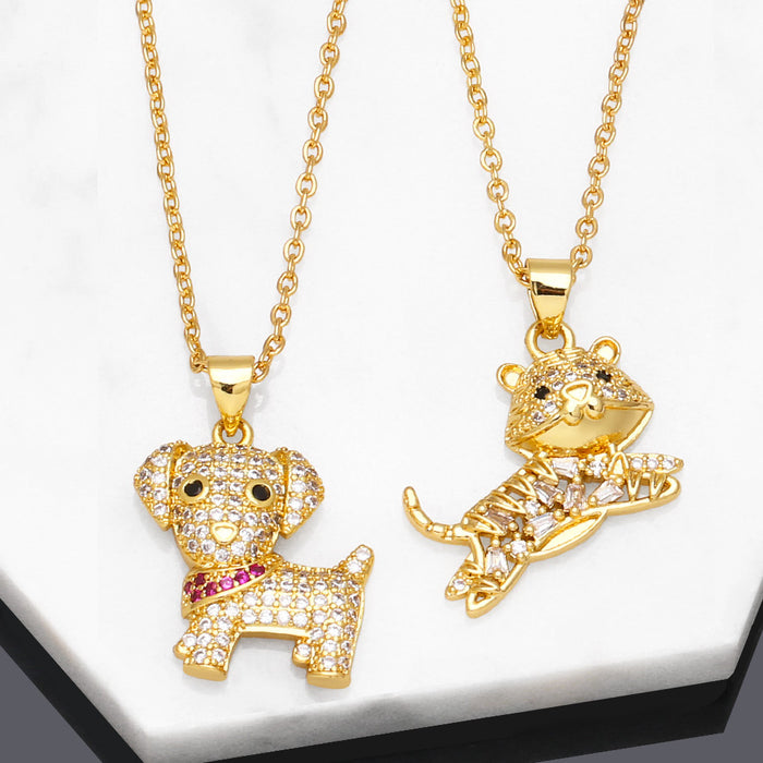 Wholesale Necklace Copper Plated 18K Gold Zircon Dog Cat JDC-PREMAS-NE-017