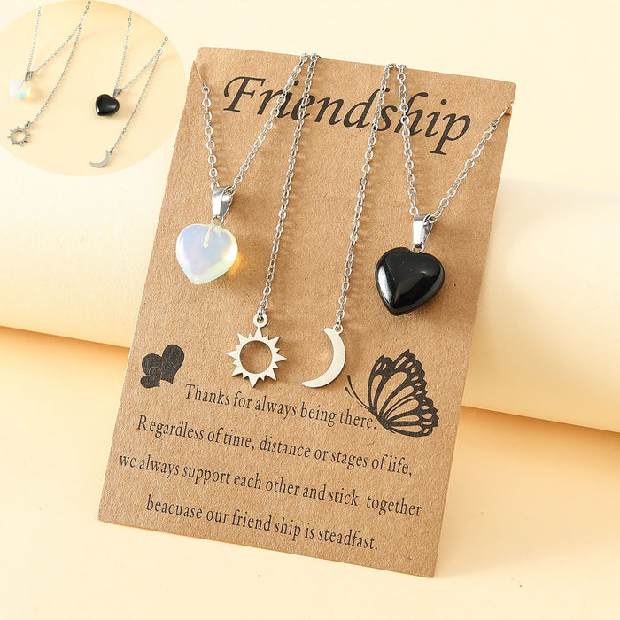 Wholesale Personality Stainless Steel Sun Moon Friendship Card Necklace Heart Shaped Natural Stone JDC-NE-LanT001