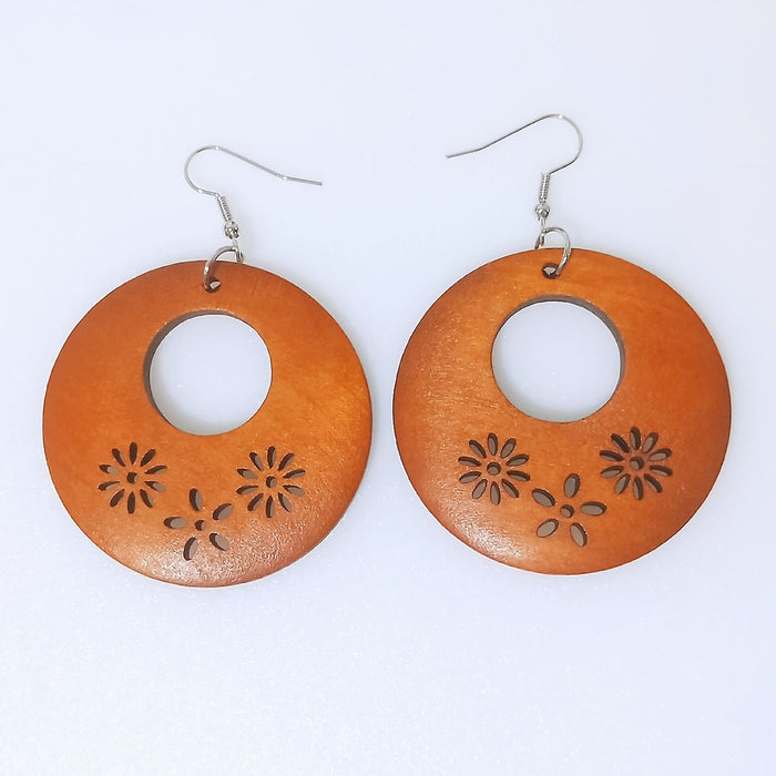 Wholesale African Collection Carved Round Wood Earrings JDC-ES-AnX016