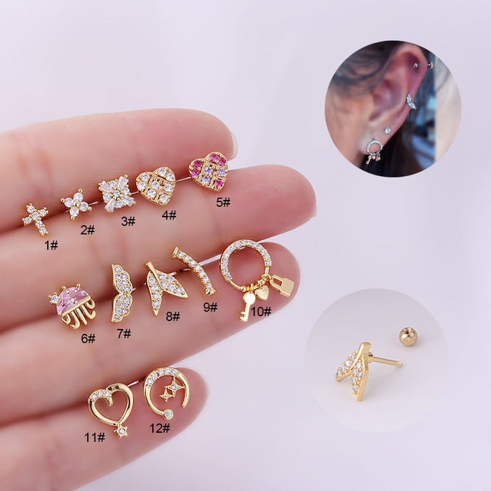 Jewelry WholesaleWholesale micro-zircon stainless steel thin rod piercing stud earrings MOQ≥2 JDC-ES-Henst006 Piercings 亨森 %variant_option1% %variant_option2% %variant_option3%  Factory Price JoyasDeChina Joyas De China