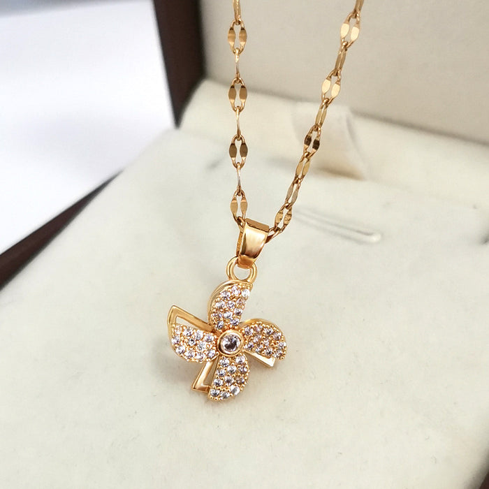 Wholesale Necklaces Titanium Steel Copper Rhinestone Rotatable Windmill JDC-NE-XinZ002