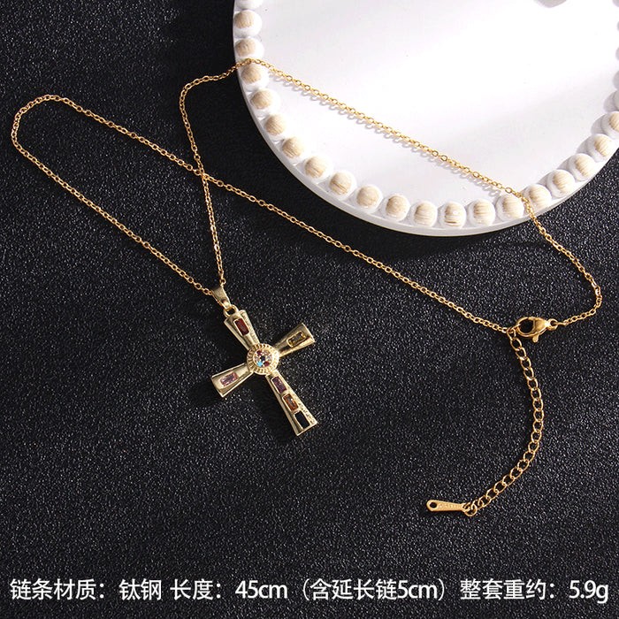 Jewelry WholesaleWholesale Zircon Copper Titanium Steel Sapphire Cross Necklace JDC-NE-RongS001 Necklaces 荣硕 %variant_option1% %variant_option2% %variant_option3%  Factory Price JoyasDeChina Joyas De China