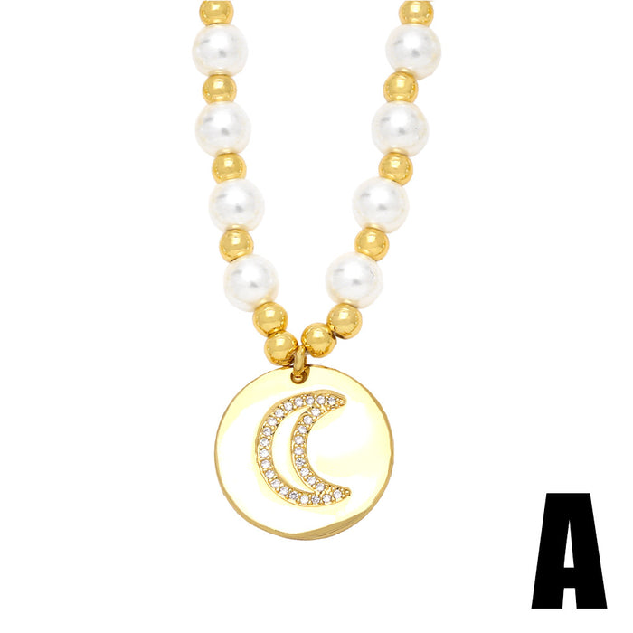 Wholesale Necklaces Copper Plated Zircon Fancy Diamond Moon Necklace in 18k Gold Plated JDC-NE-PREMAS010