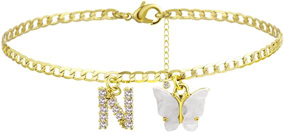 Wholesale Anklet Letter Butterfly 14K Gold Plated MOQ≥2 JDC-AS-JinM008